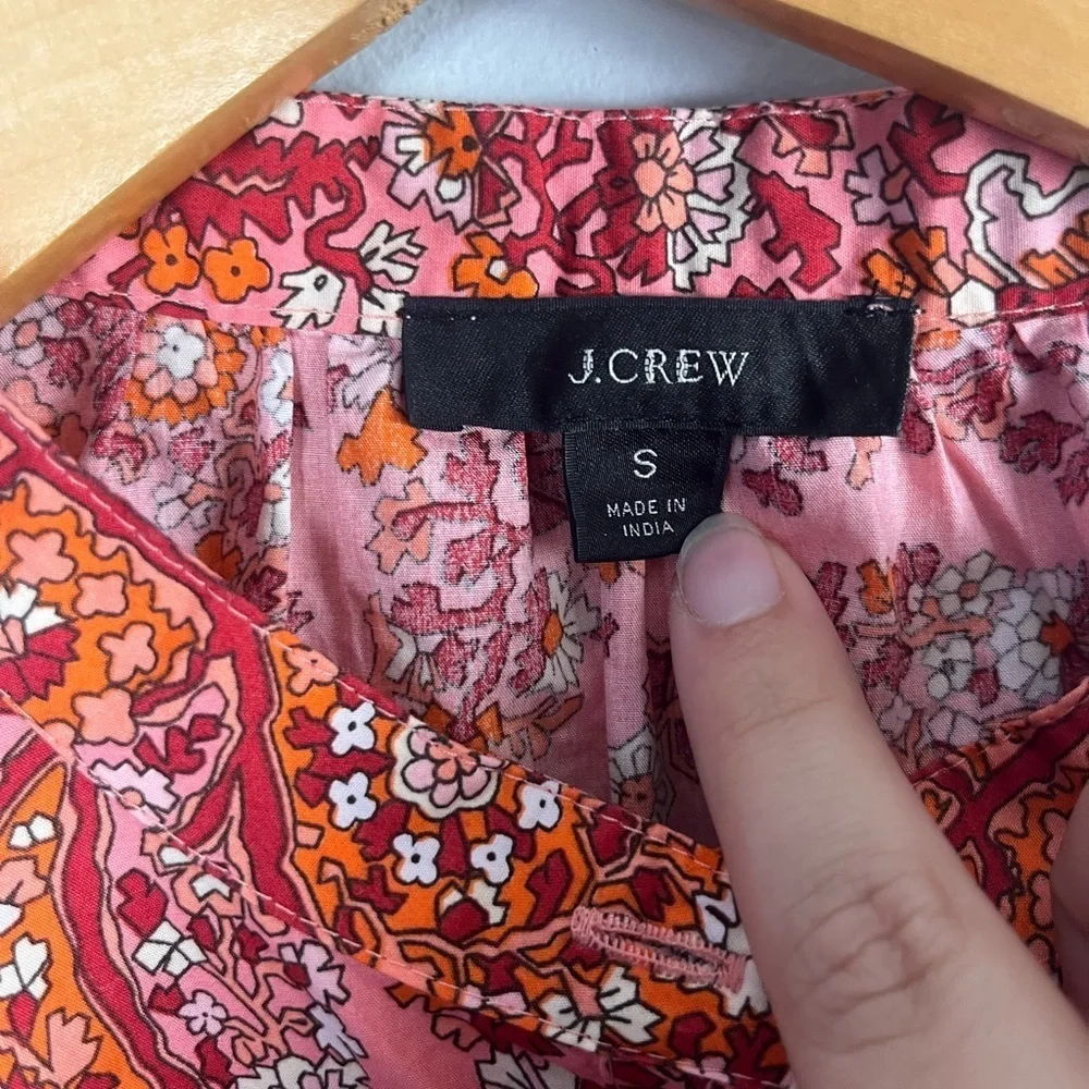 J. Crew Puff Sleeved Top Paisley pink size small cotton